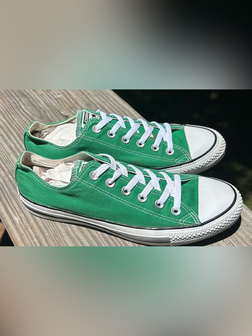 Converse Low Top Sneakers - Green & White Canvas - Picture 2 of 5
